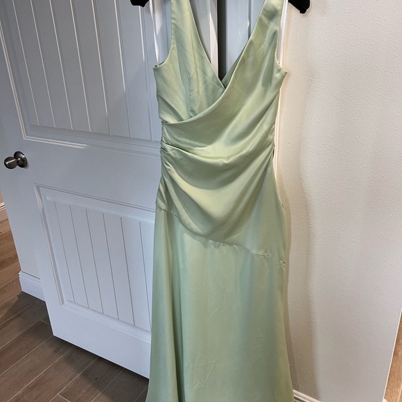 NWT Lovers and Friends Dawn Gown Sage Green draped satin maxi dress Revolve S - Picture 8 of 14